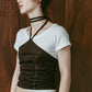 suede bustier top/darkbrown