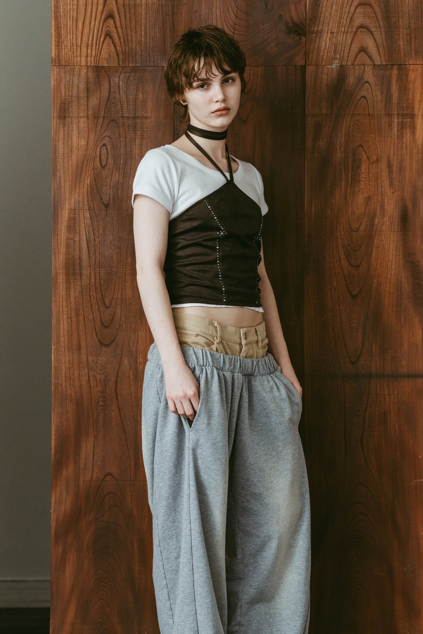 suede bustier top/darkbrown