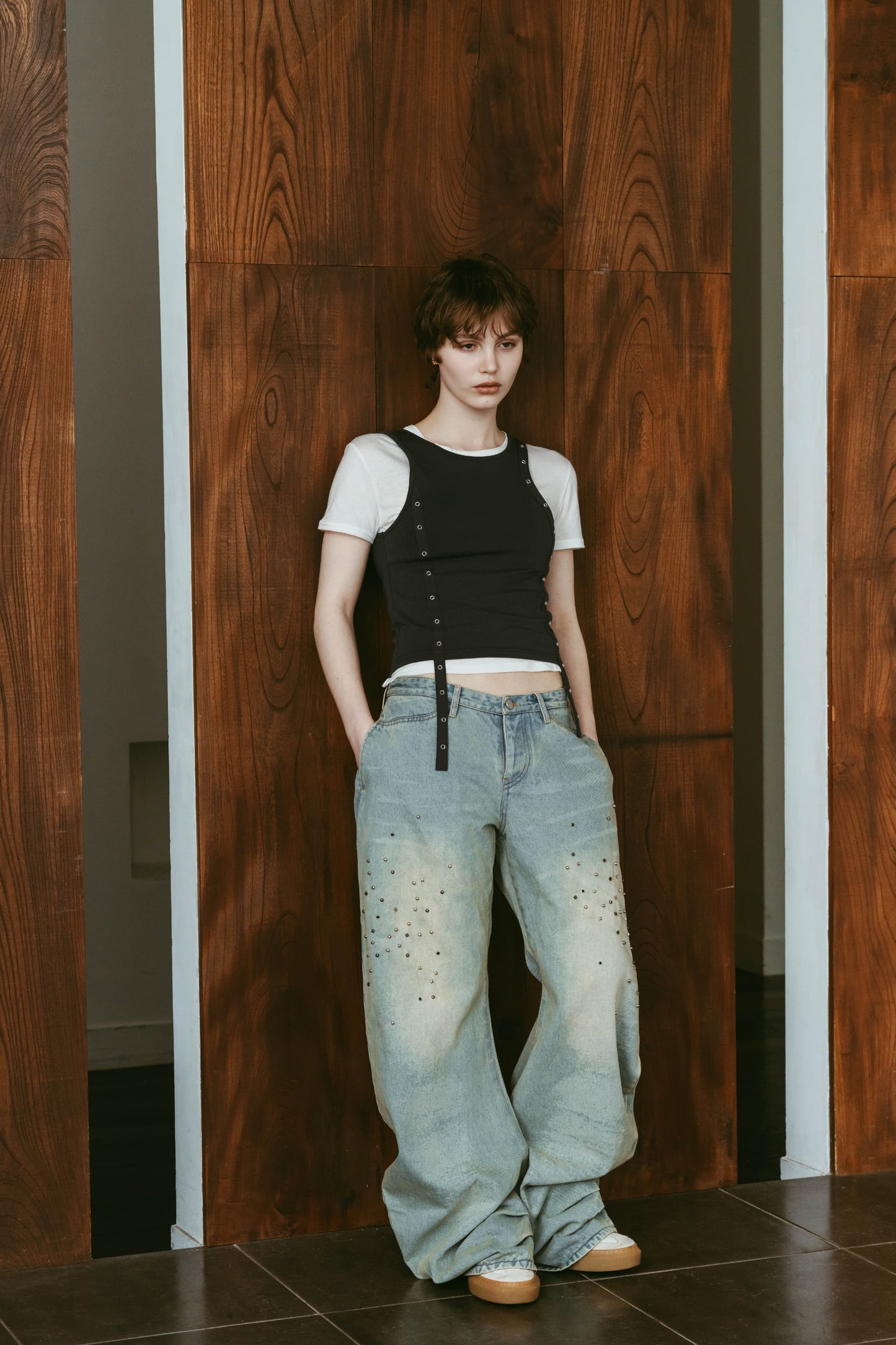 2piece layered tank tee/charcoal