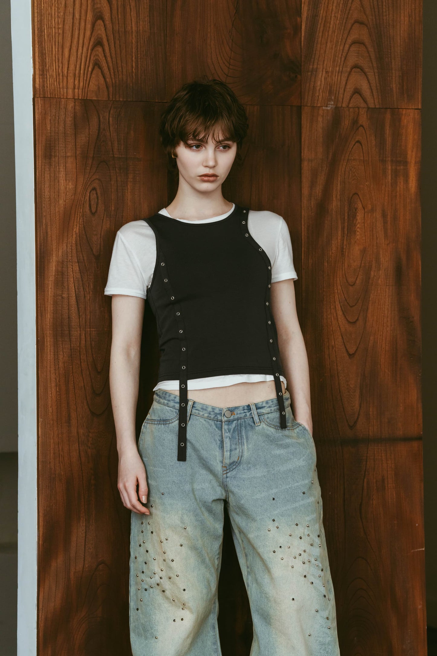 2piece layered tank tee/charcoal