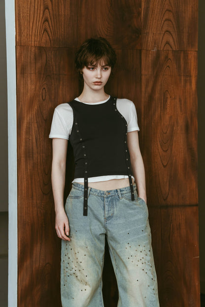 2piece layered tank tee/charcoal