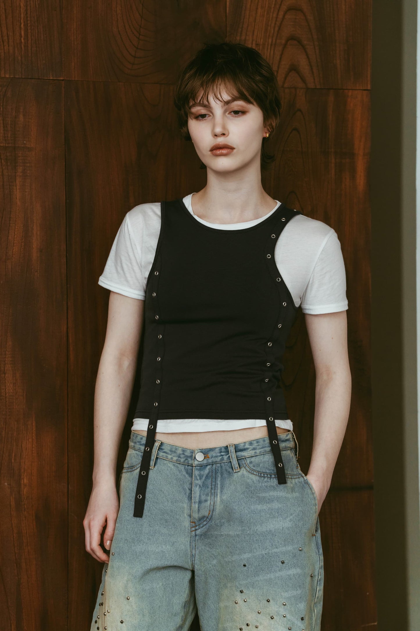 2piece layered tank tee/charcoal