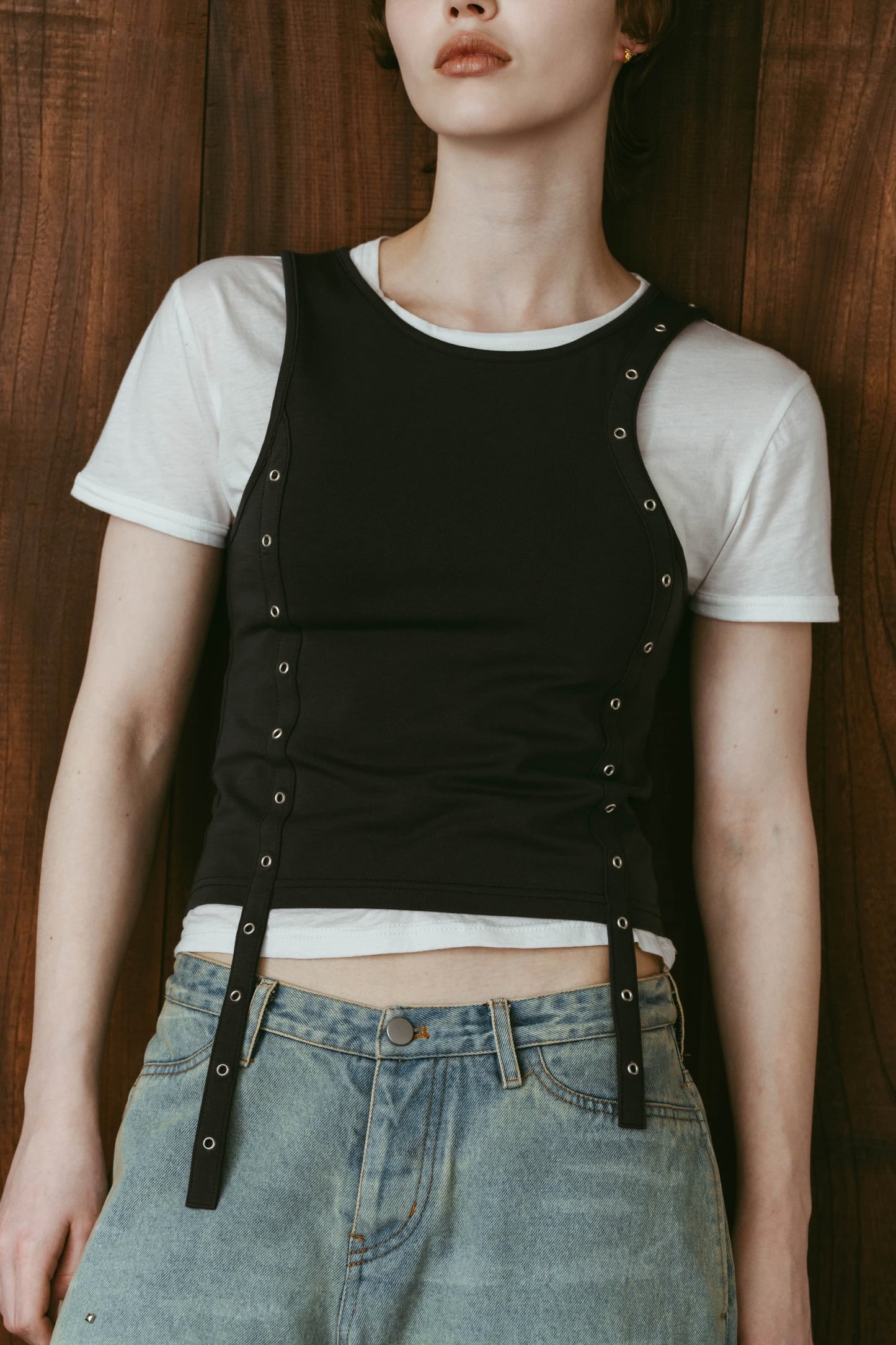 2piece layered tank tee/charcoal