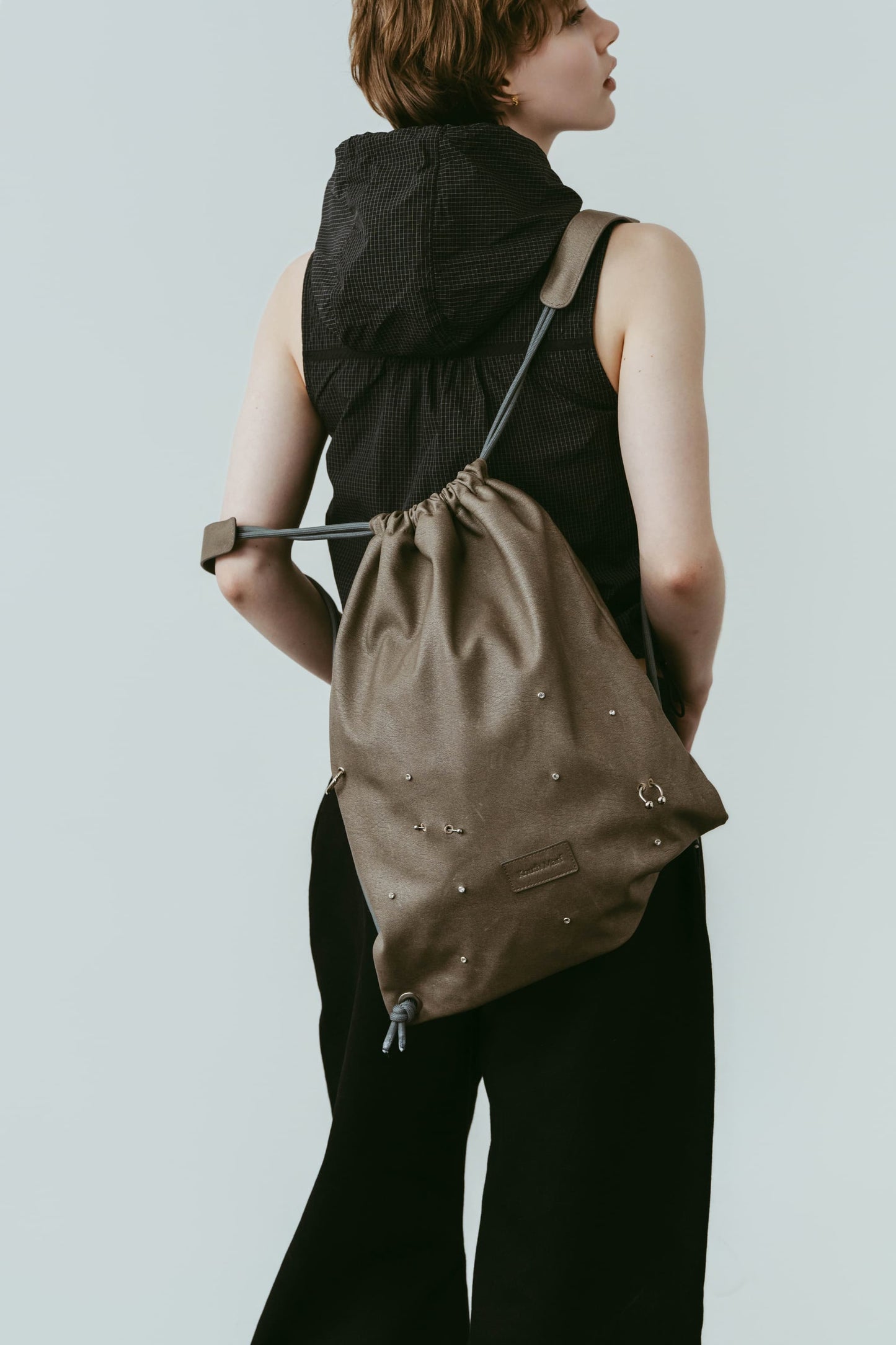 leather drawstring bag/2color