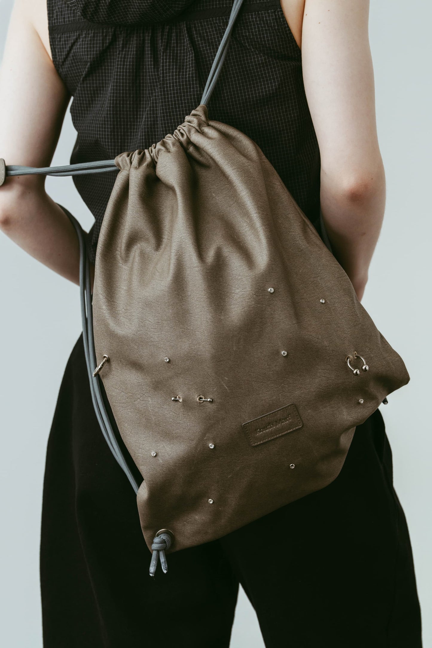 leather drawstring bag/2color