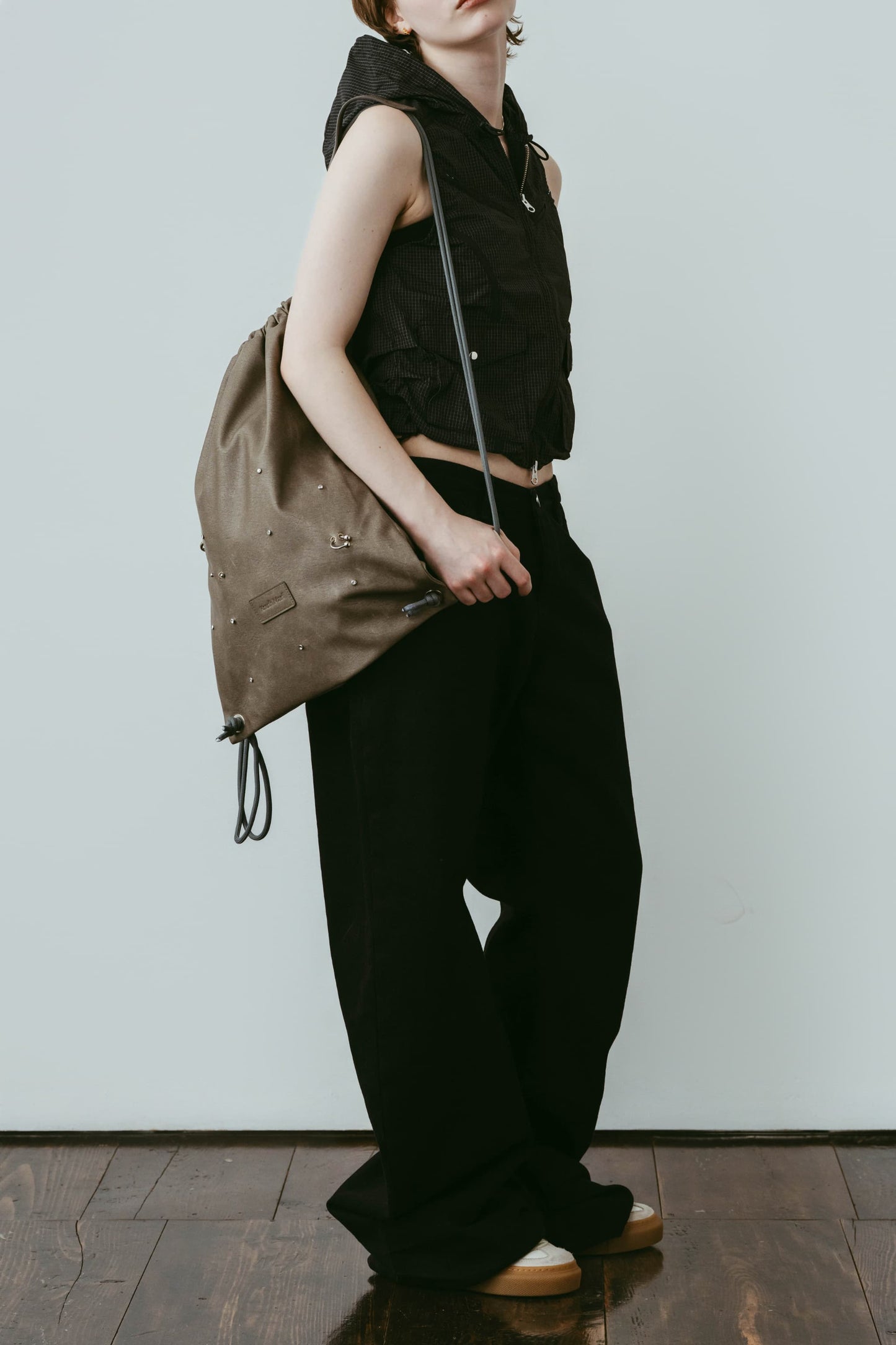 leather drawstring bag/2color