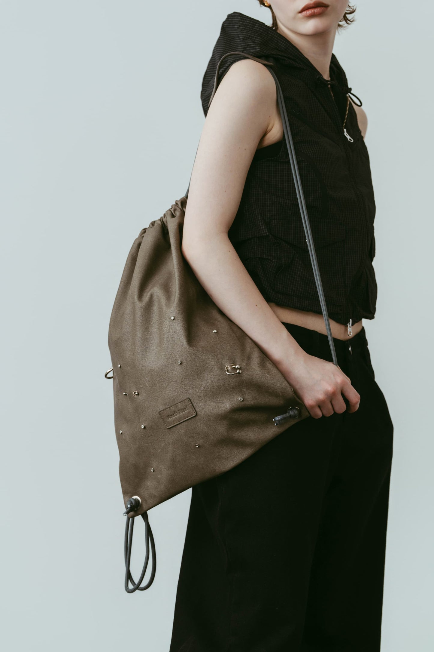 leather drawstring bag/2color