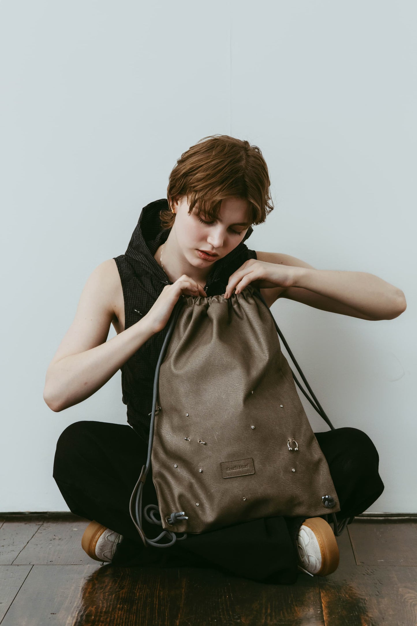 leather drawstring bag/2color