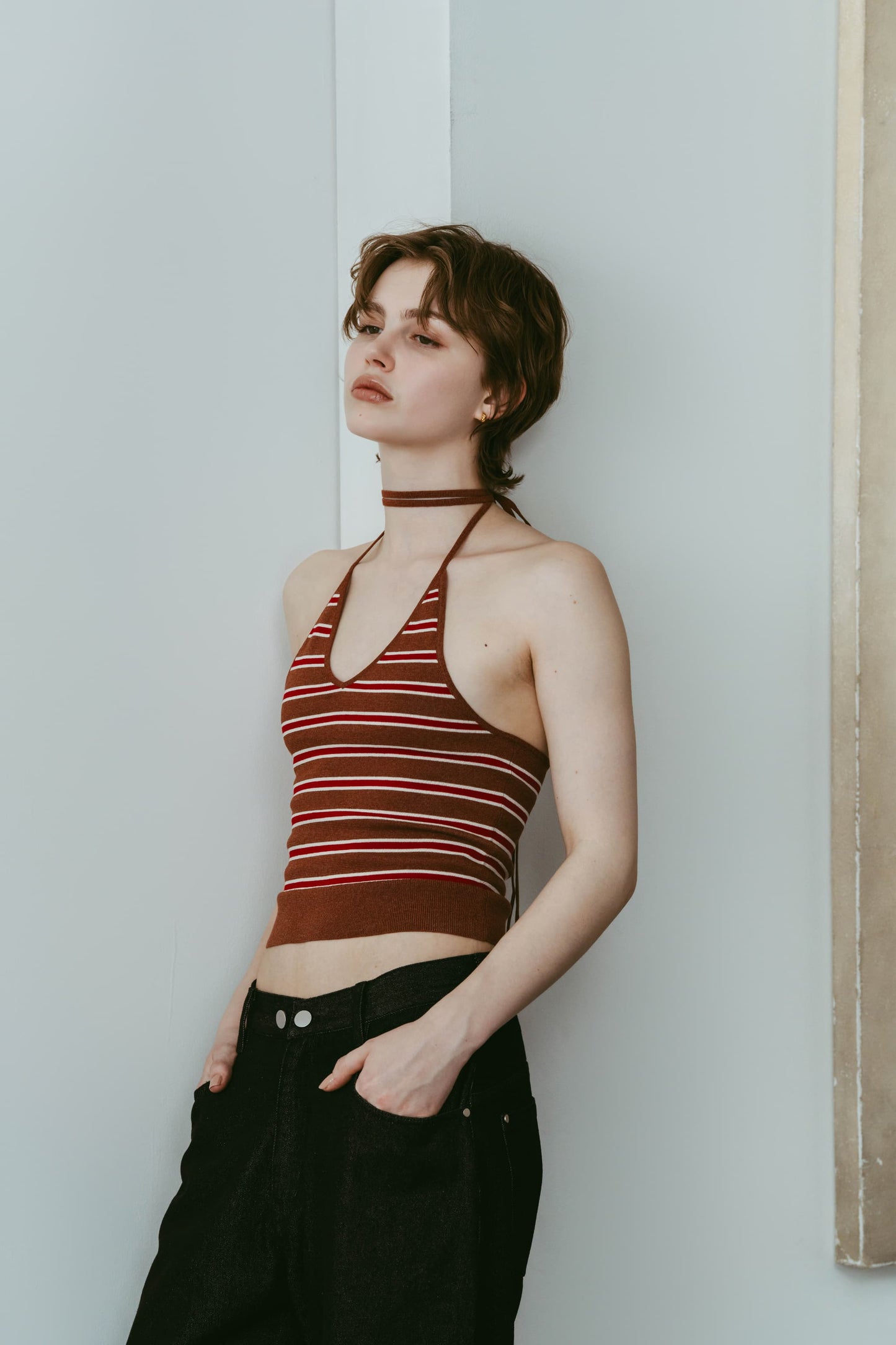 knit halter bustier/3color