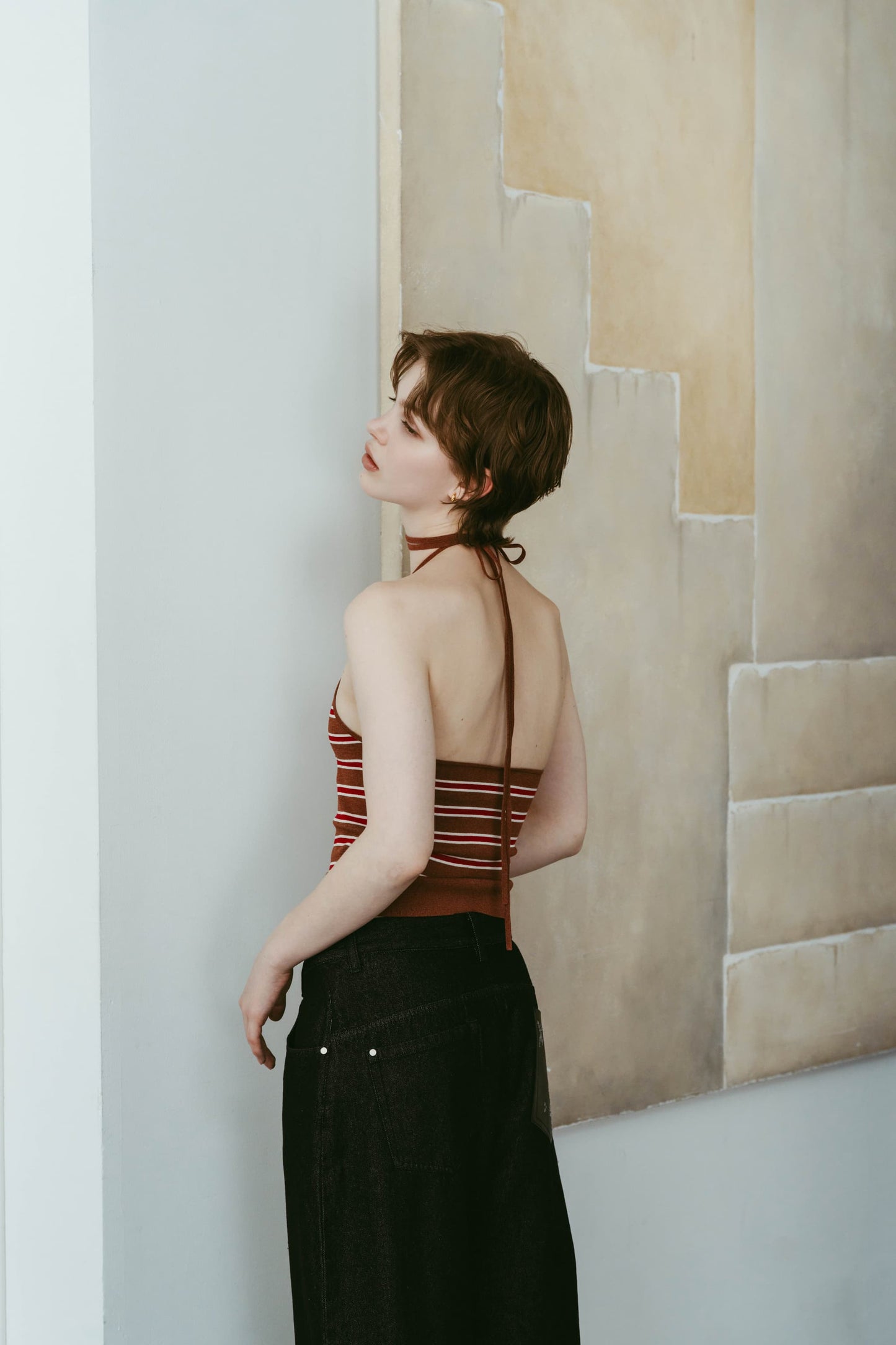 knit halter bustier/3color