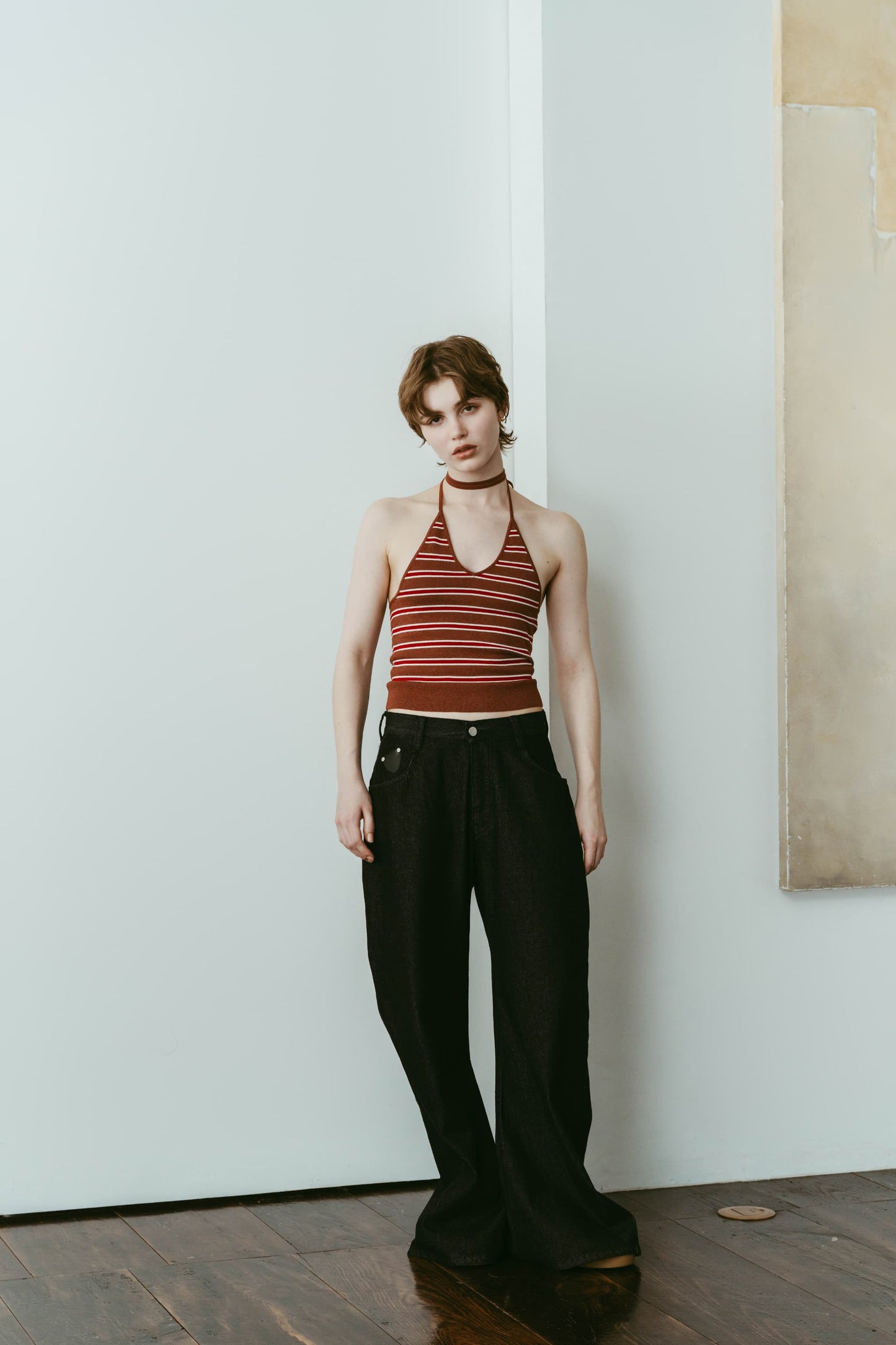 knit halter bustier/3color