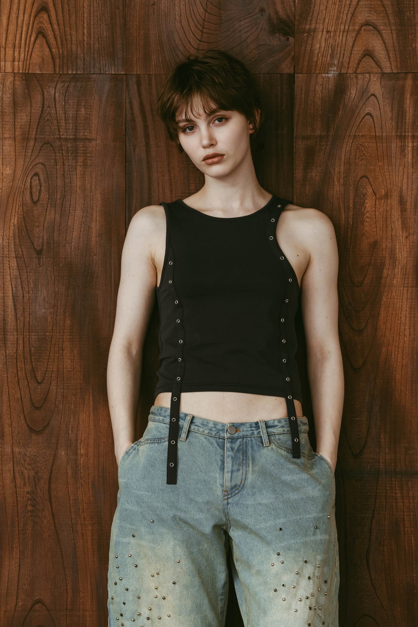 2piece layered tank tee/charcoal