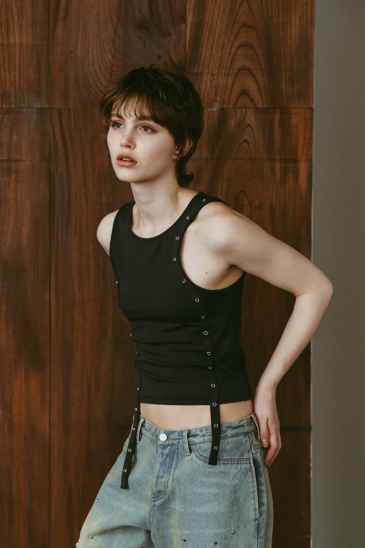 2piece layered tank tee/charcoal
