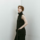 stand neck mini dress/stripeblack