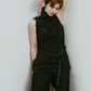 stand neck mini dress/stripeblack