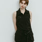 stand neck mini dress/stripeblack