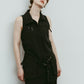 stand neck mini dress/stripeblack