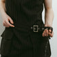 stand neck mini dress/stripeblack