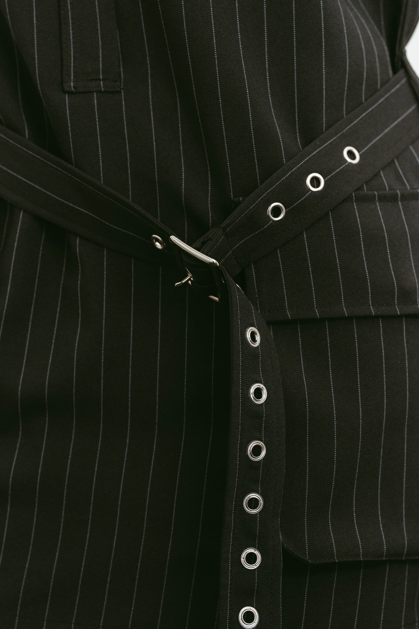 stand neck mini dress/stripeblack