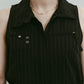 stand neck mini dress/stripeblack
