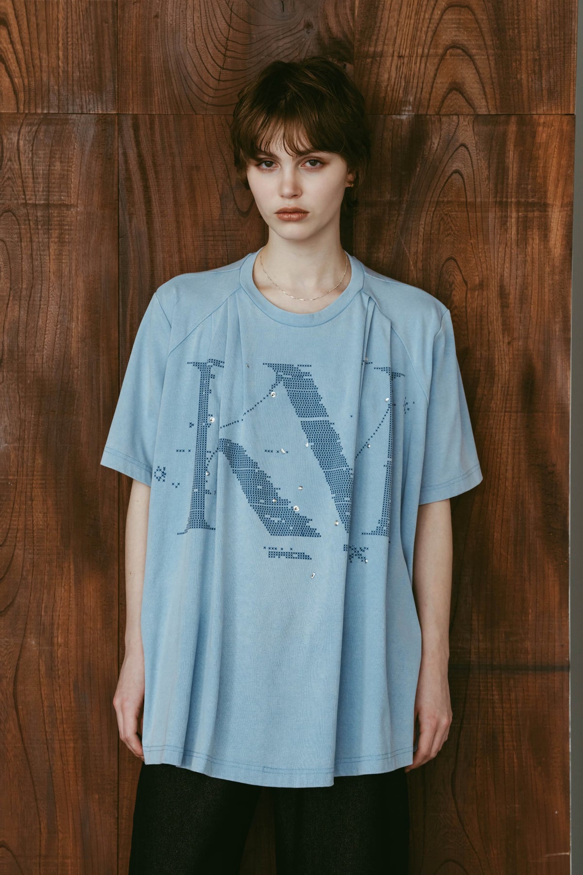 tuck detail oversized tee(unisex)/blue