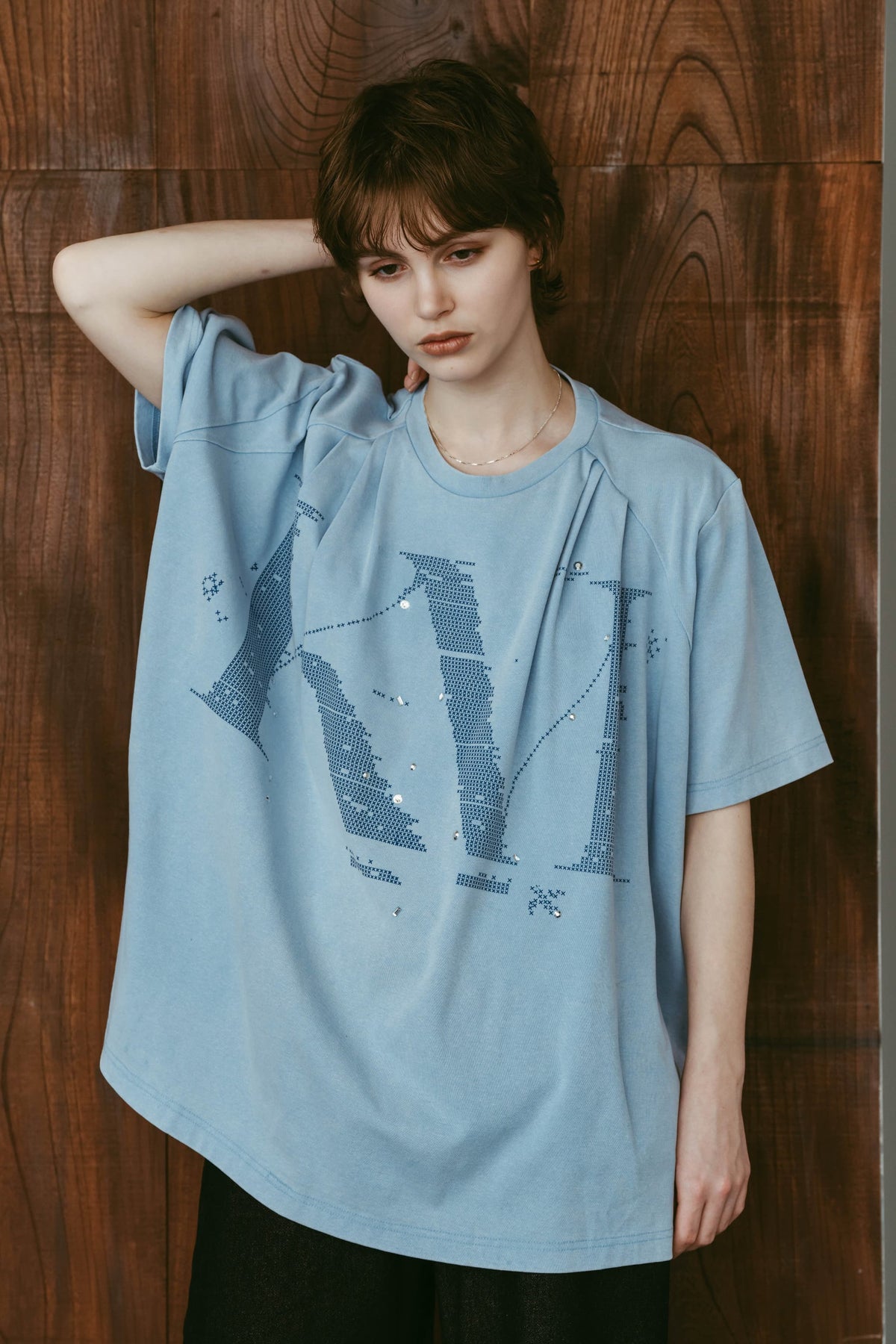 tuck detail oversized tee(unisex)/blue