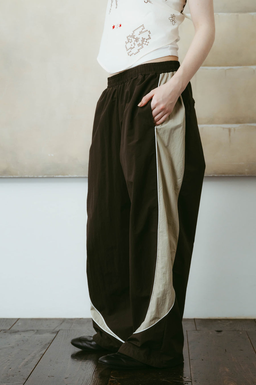 nylon easy pants(unisex)/brown