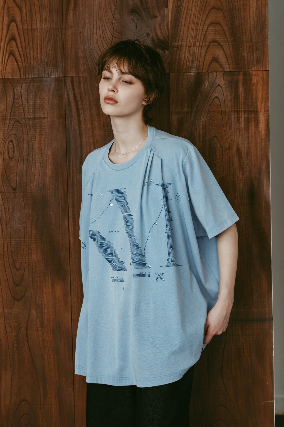tuck detail oversized tee(unisex)/blue
