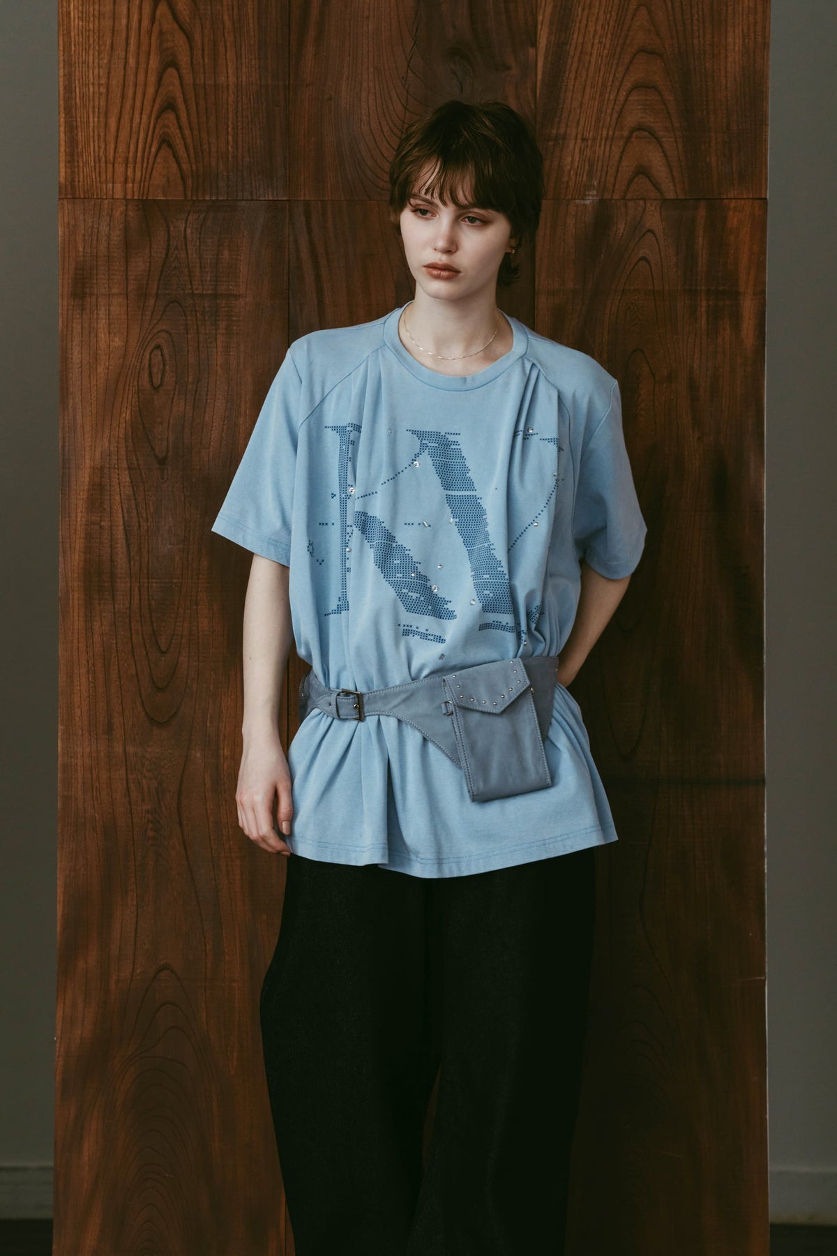 tuck detail oversized tee(unisex)/blue