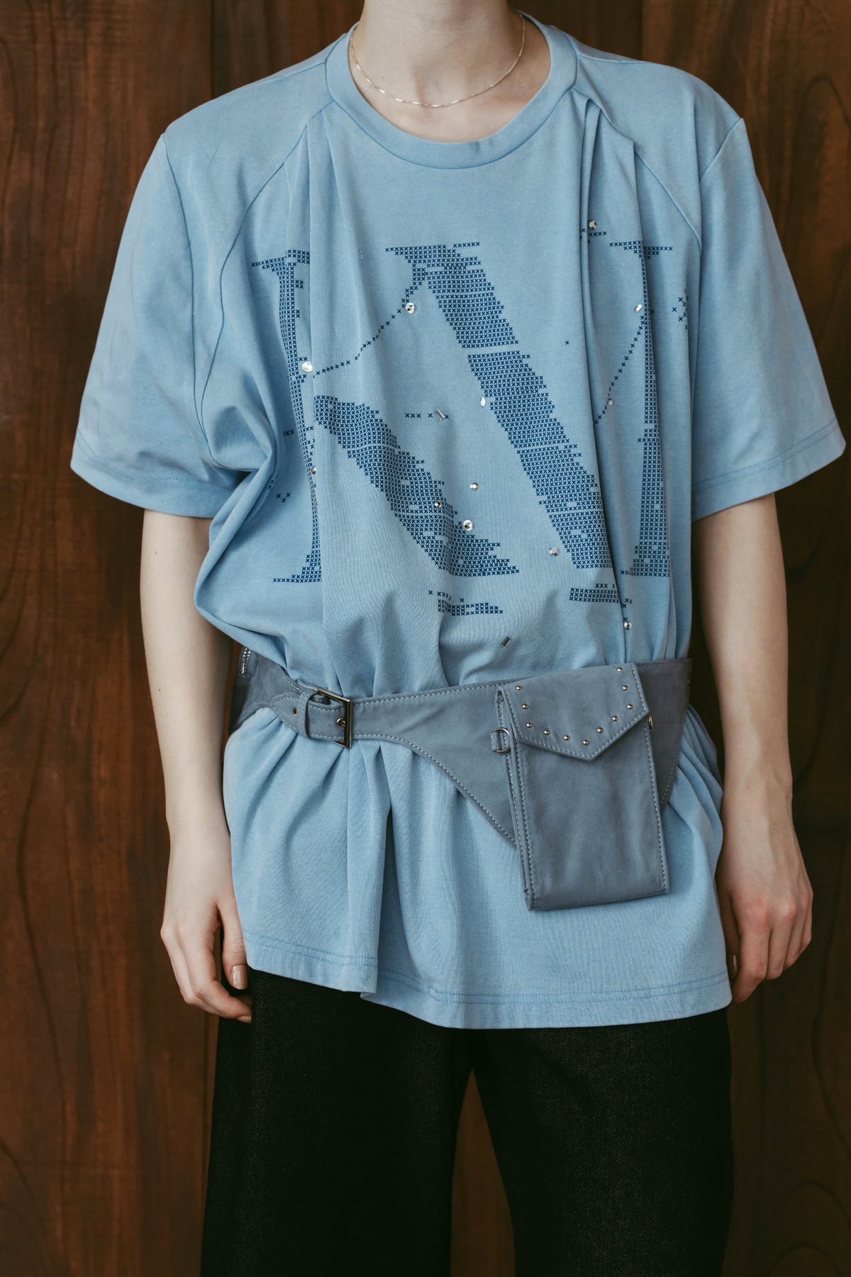 tuck detail oversized tee(unisex)/blue