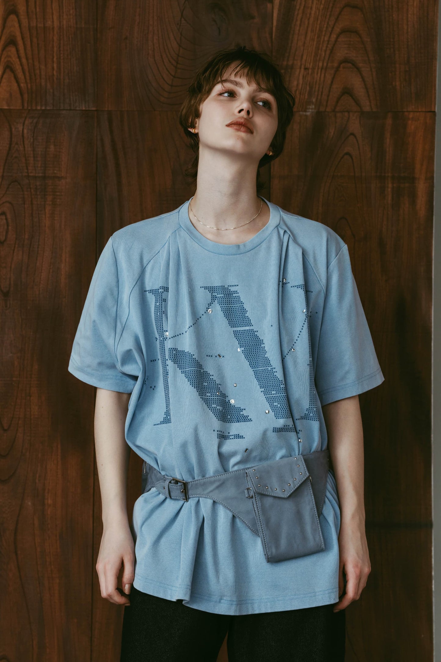tuck detail oversized tee(unisex)/blue