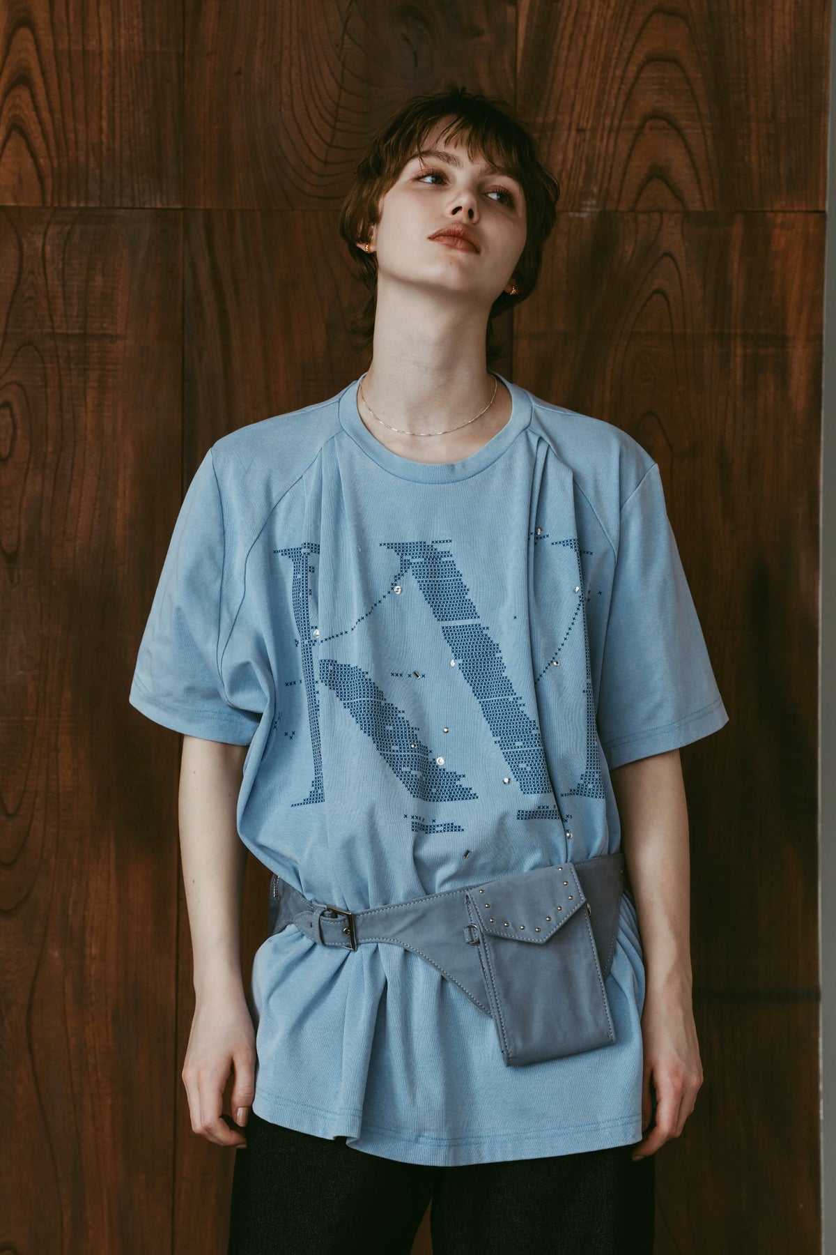 tuck detail oversized tee(unisex)/blue