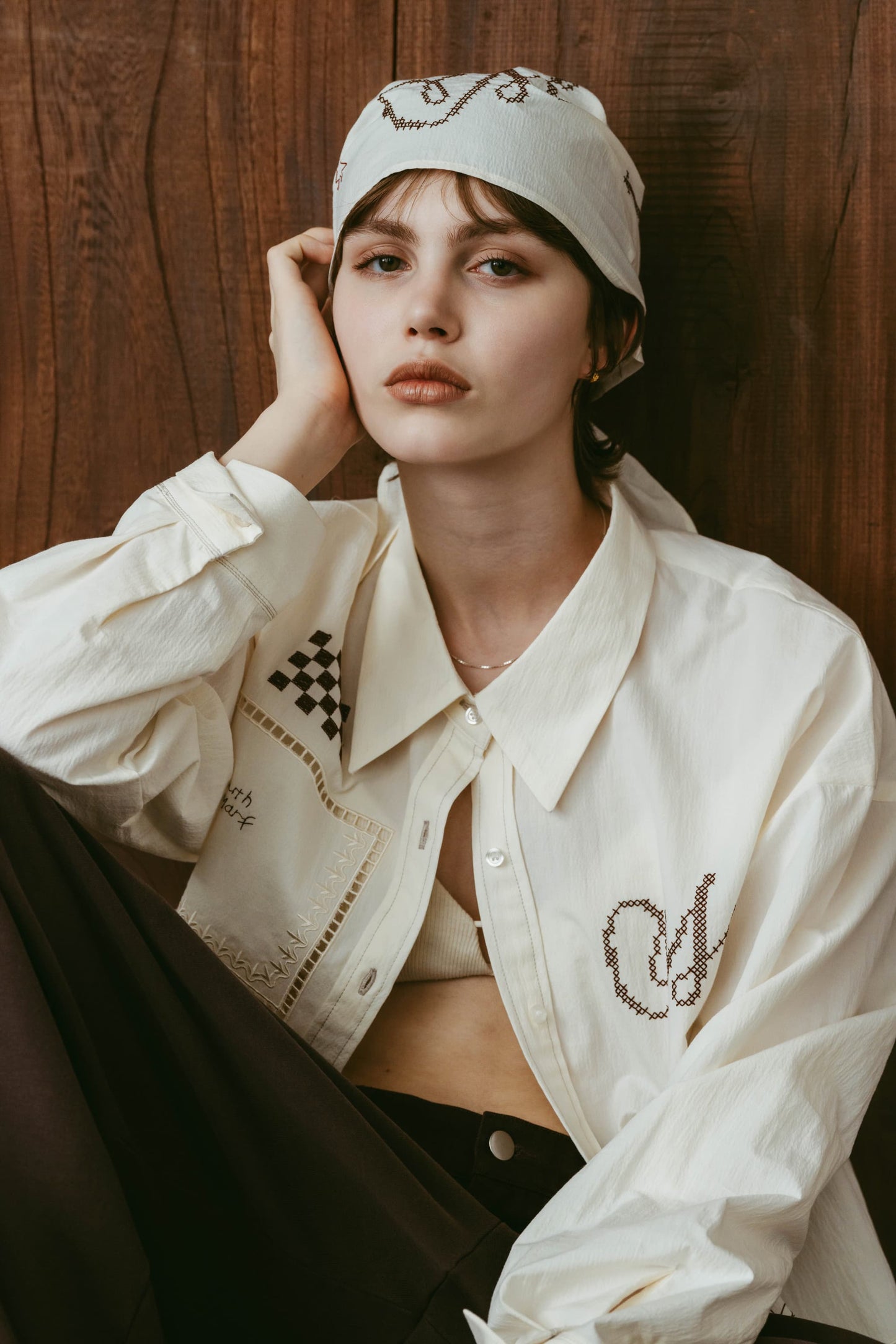 embroidered shirt(unisex)/ivory