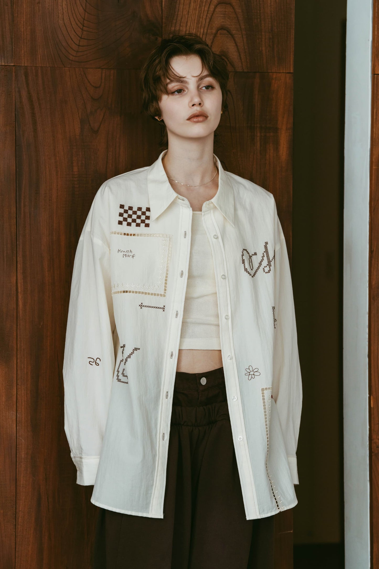 embroidered shirt(unisex)/ivory