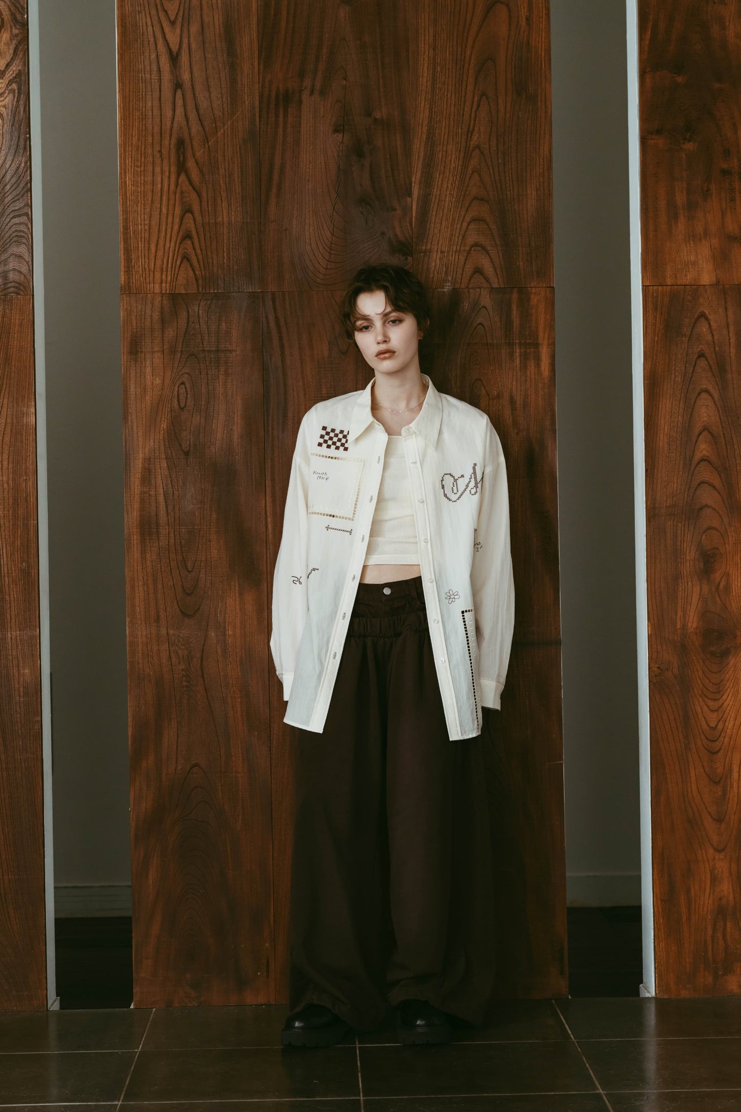 embroidered shirt(unisex)/ivory