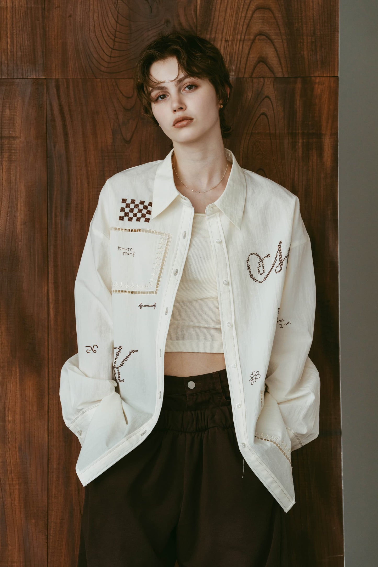 embroidered shirt(unisex)/ivory