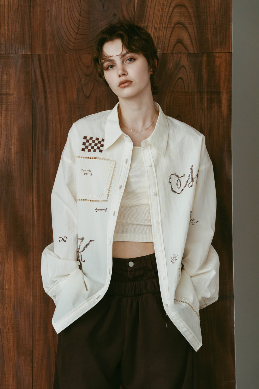 embroidered shirt(unisex)/ivory