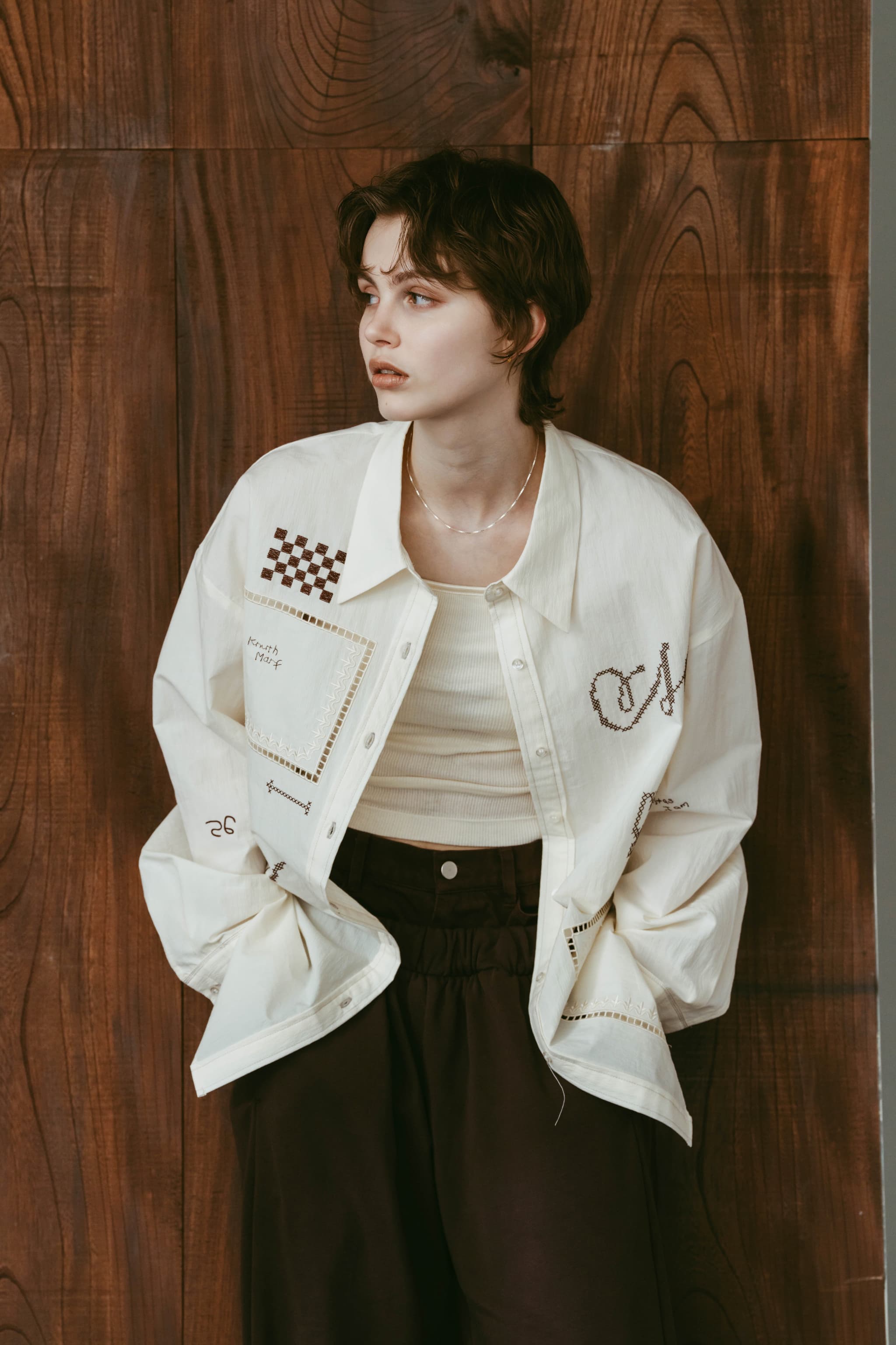 embroidered shirt(unisex)/ivory | KNUTH MARF