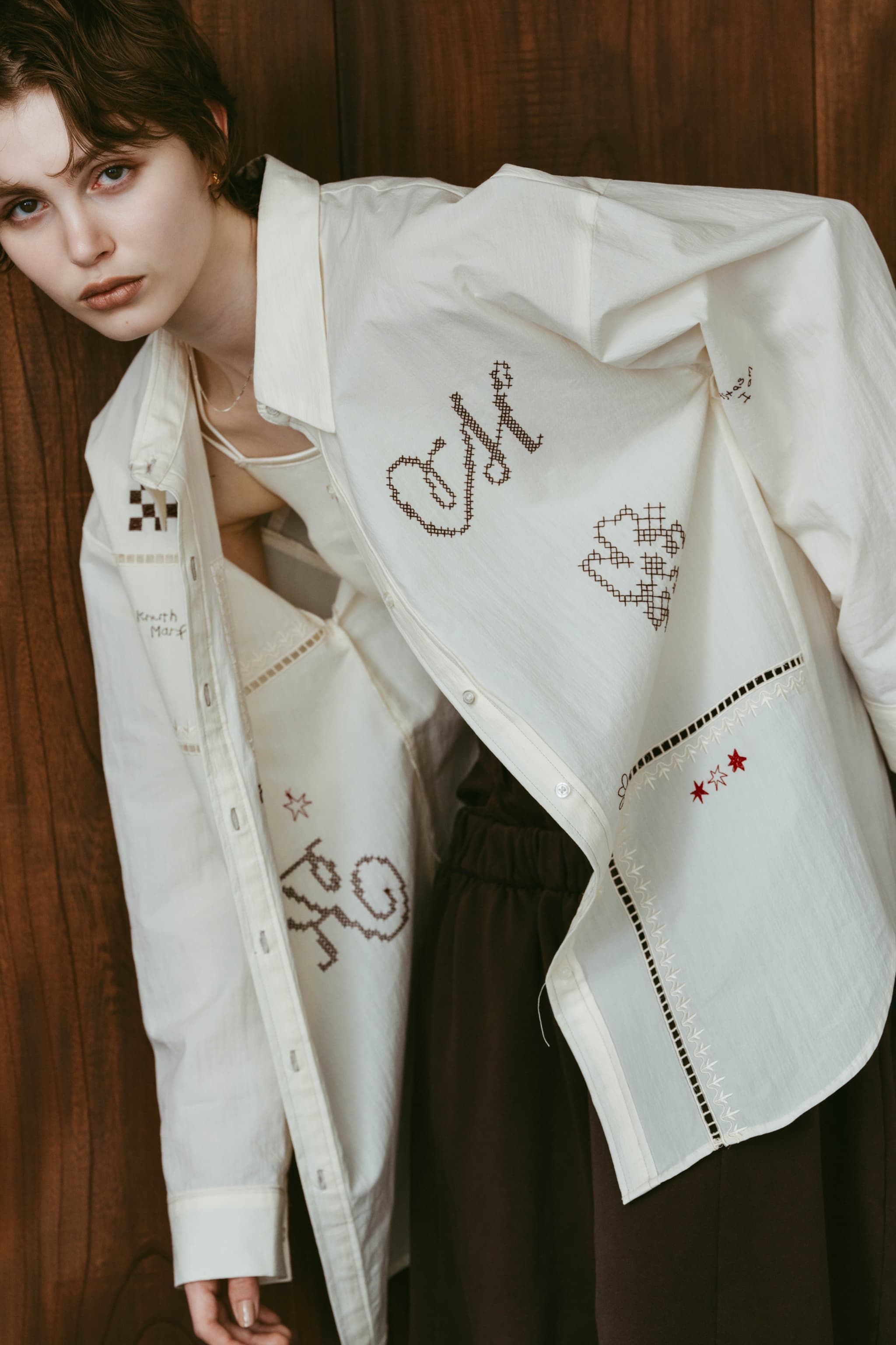 embroidered shirt(unisex)/ivory | KNUTH MARF