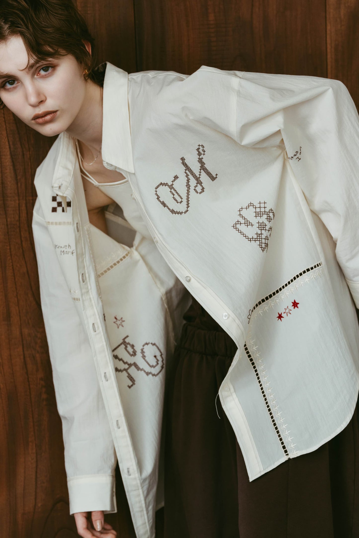 embroidered shirt(unisex)/ivory