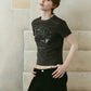 studded compact tee/charcoal