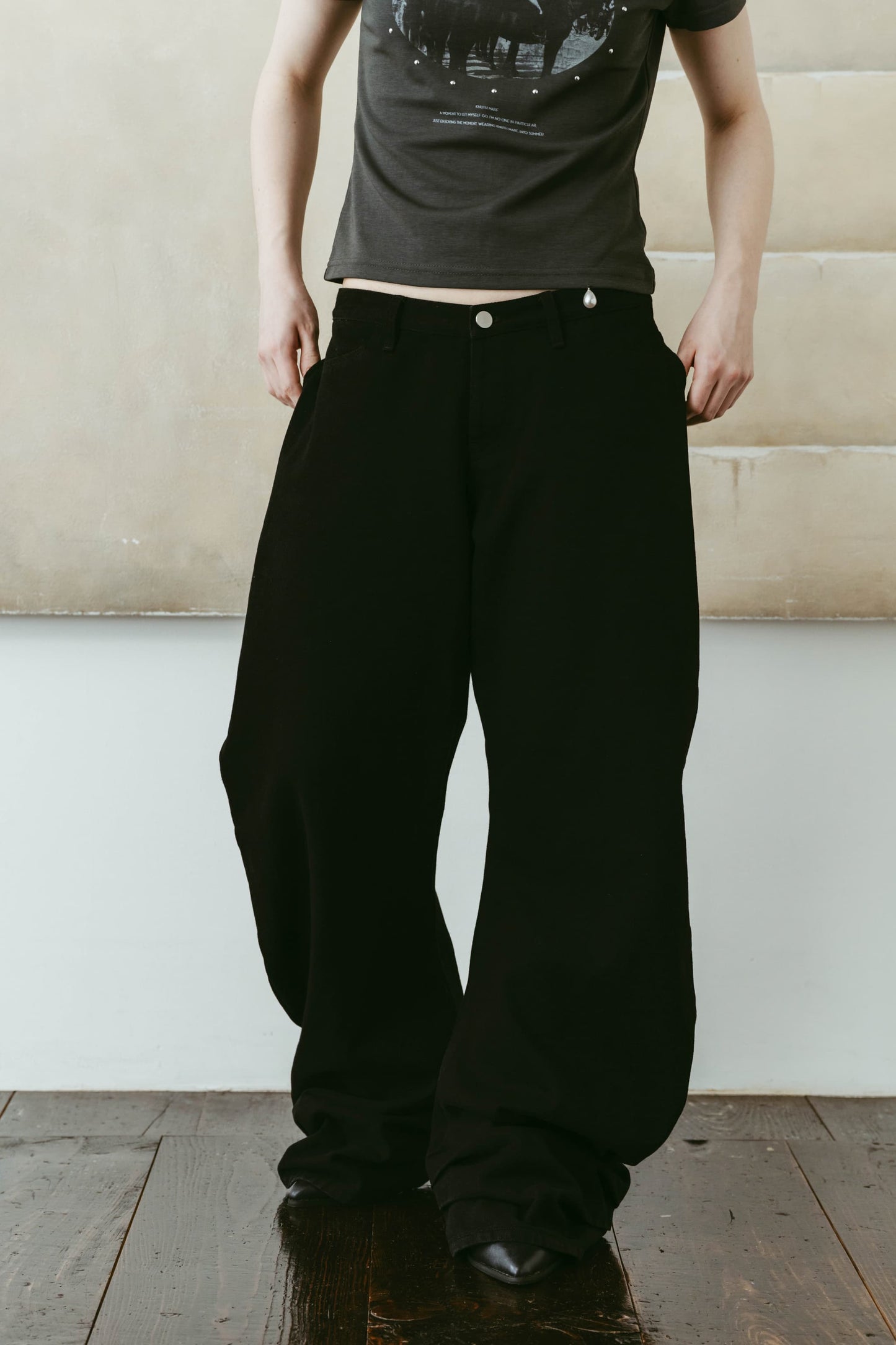 draped denim pants(unisex)/black