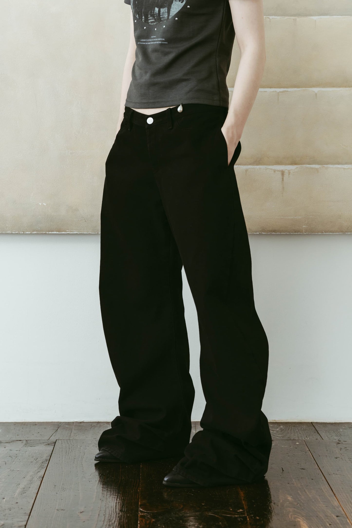 draped denim pants(unisex)/black