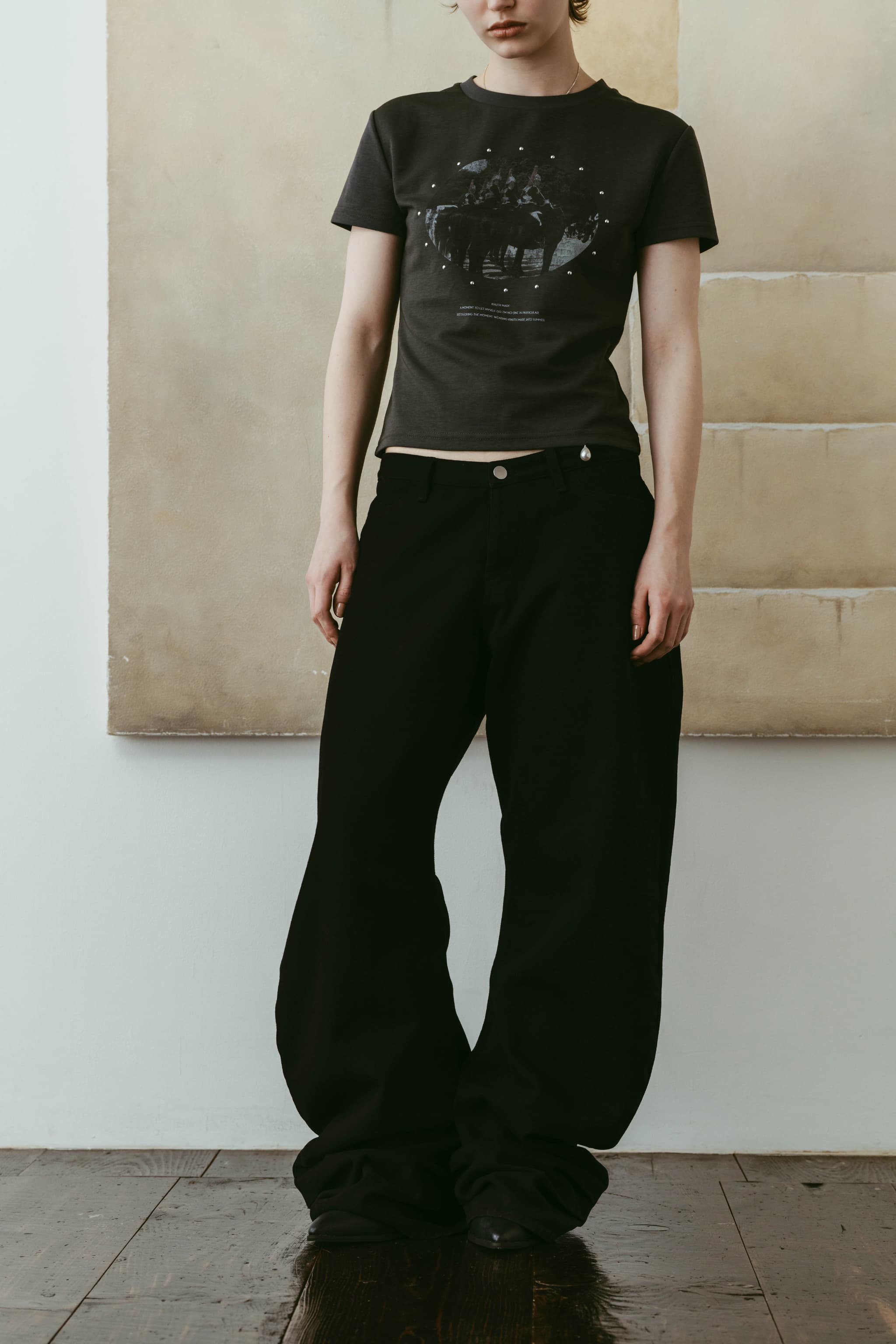 draped denim pants(unisex)/black