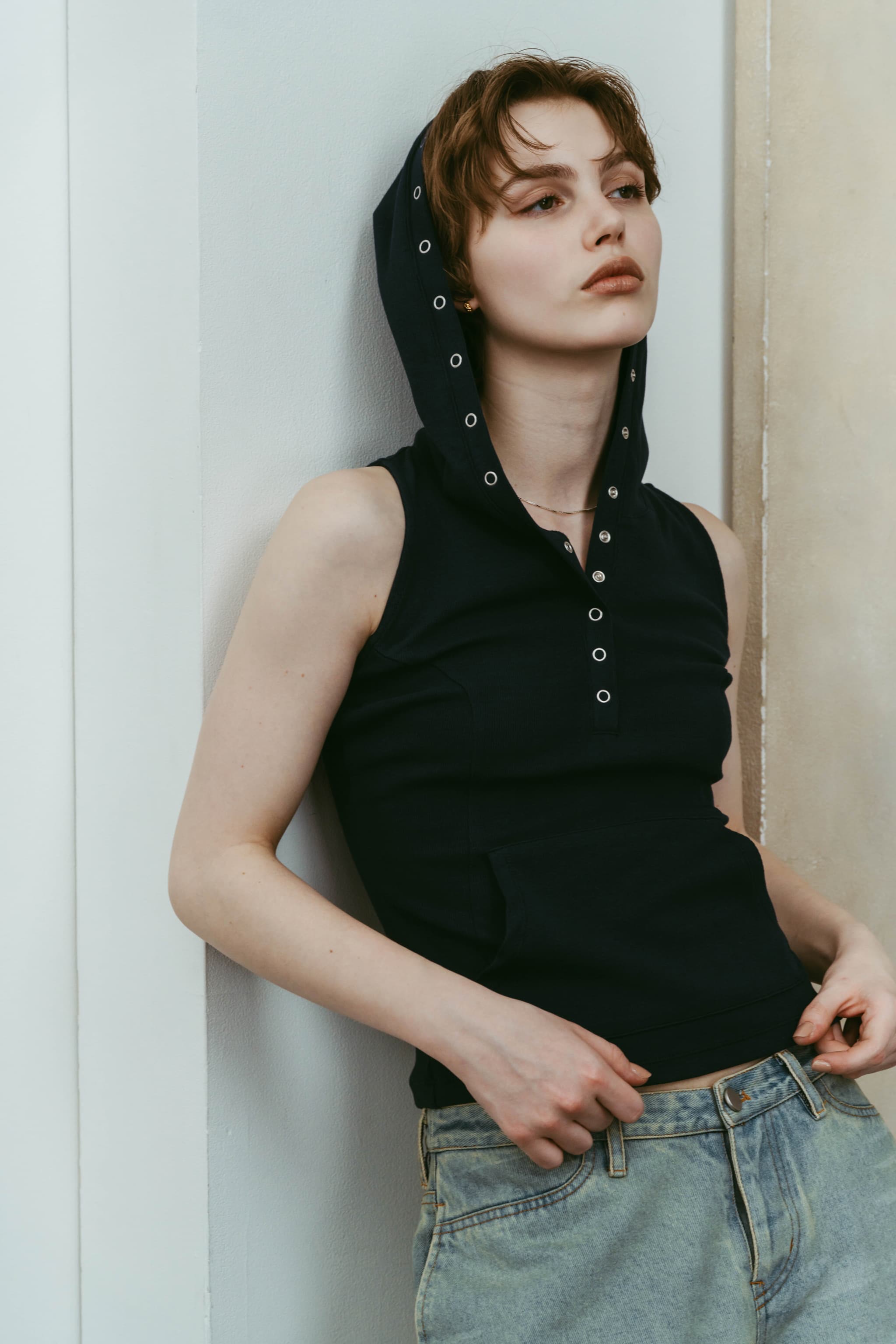 snap-button hoodie/navy