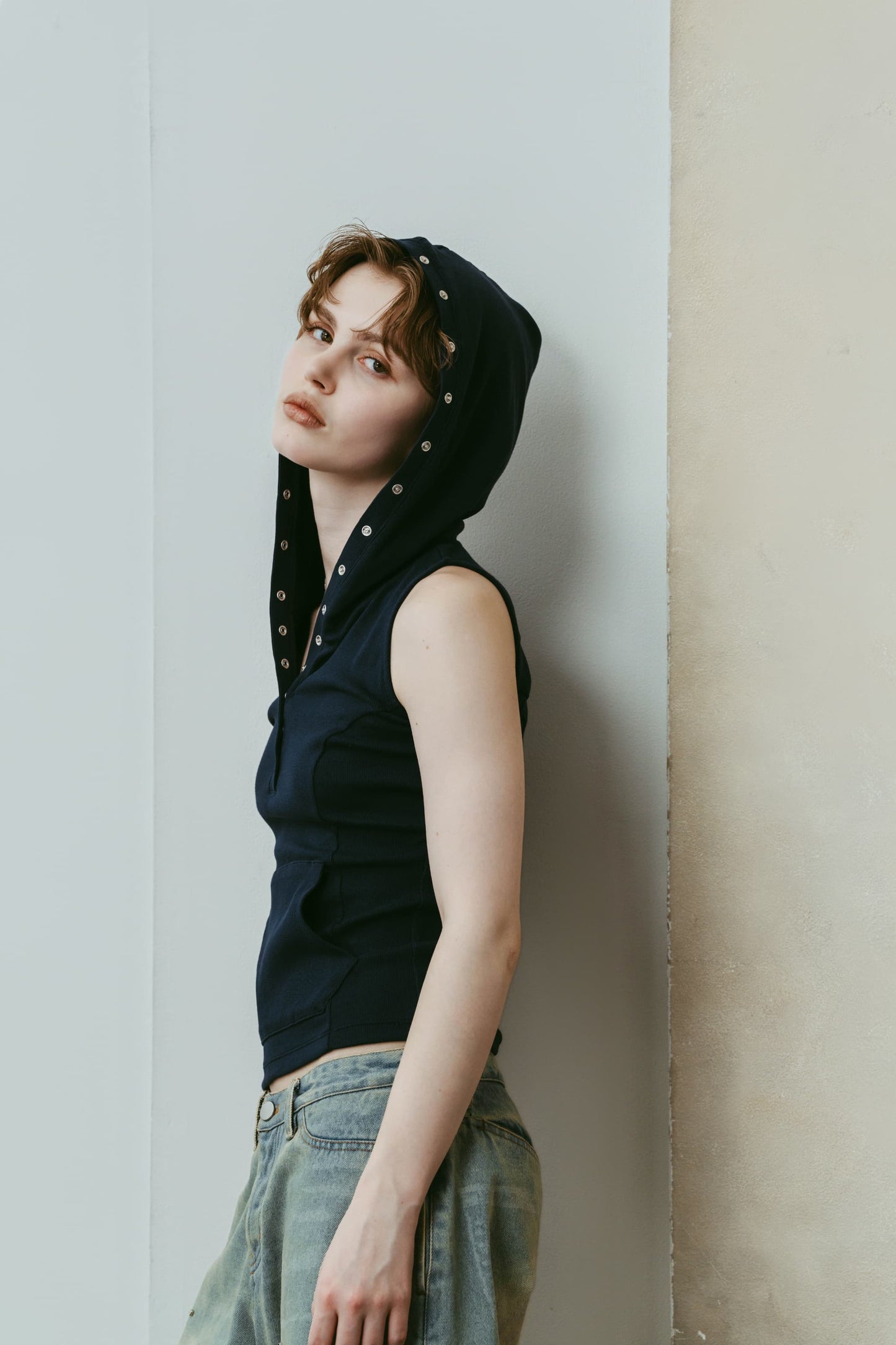 snap-button hoodie/navy