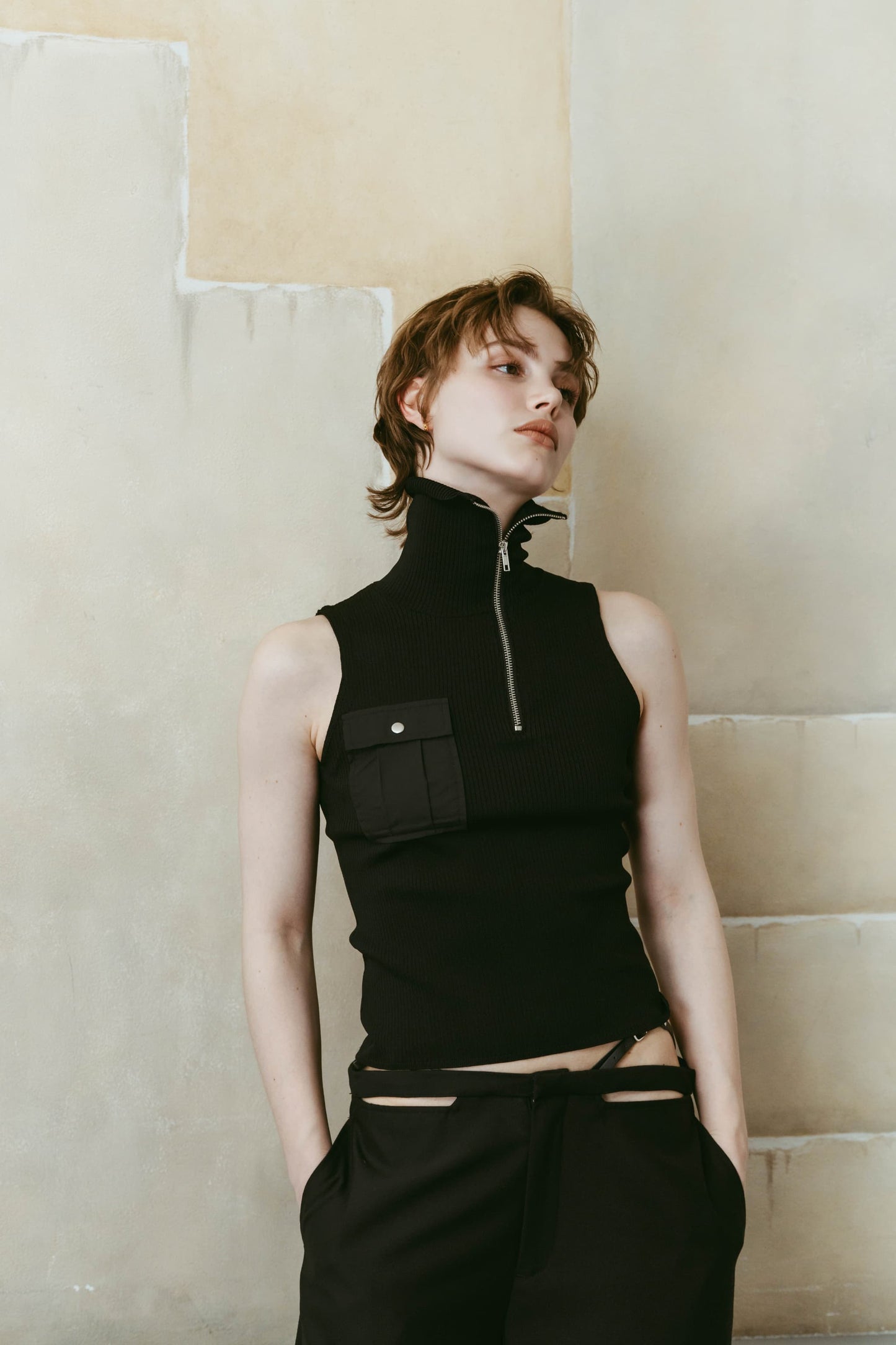 half-zip knit tank/black