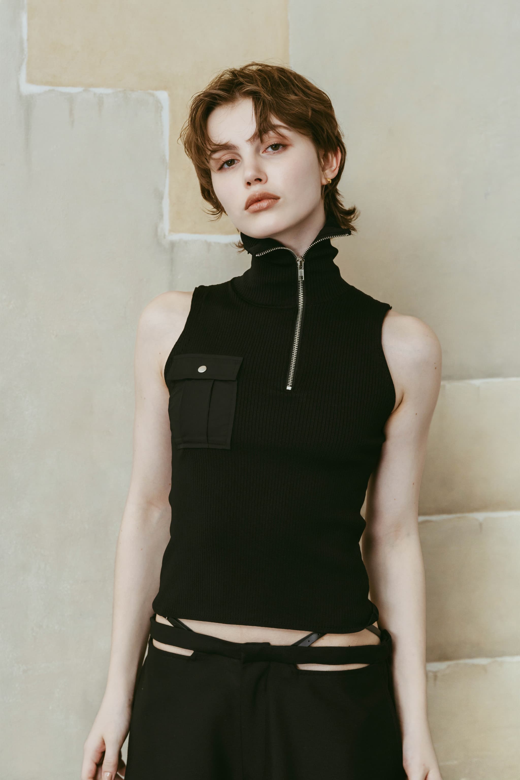 half-zip knit tank/black | KNUTH MARF