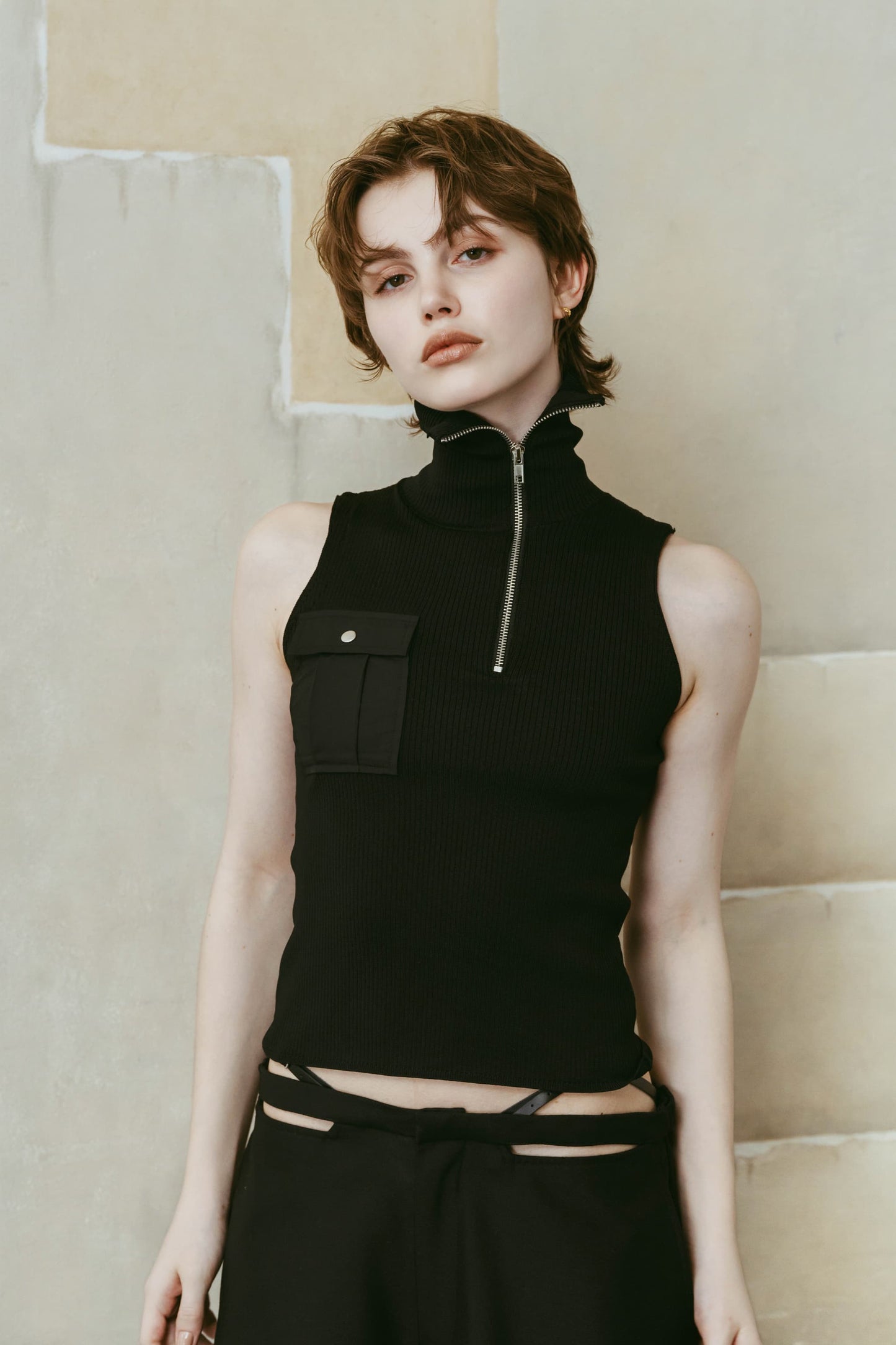half-zip knit tank/black