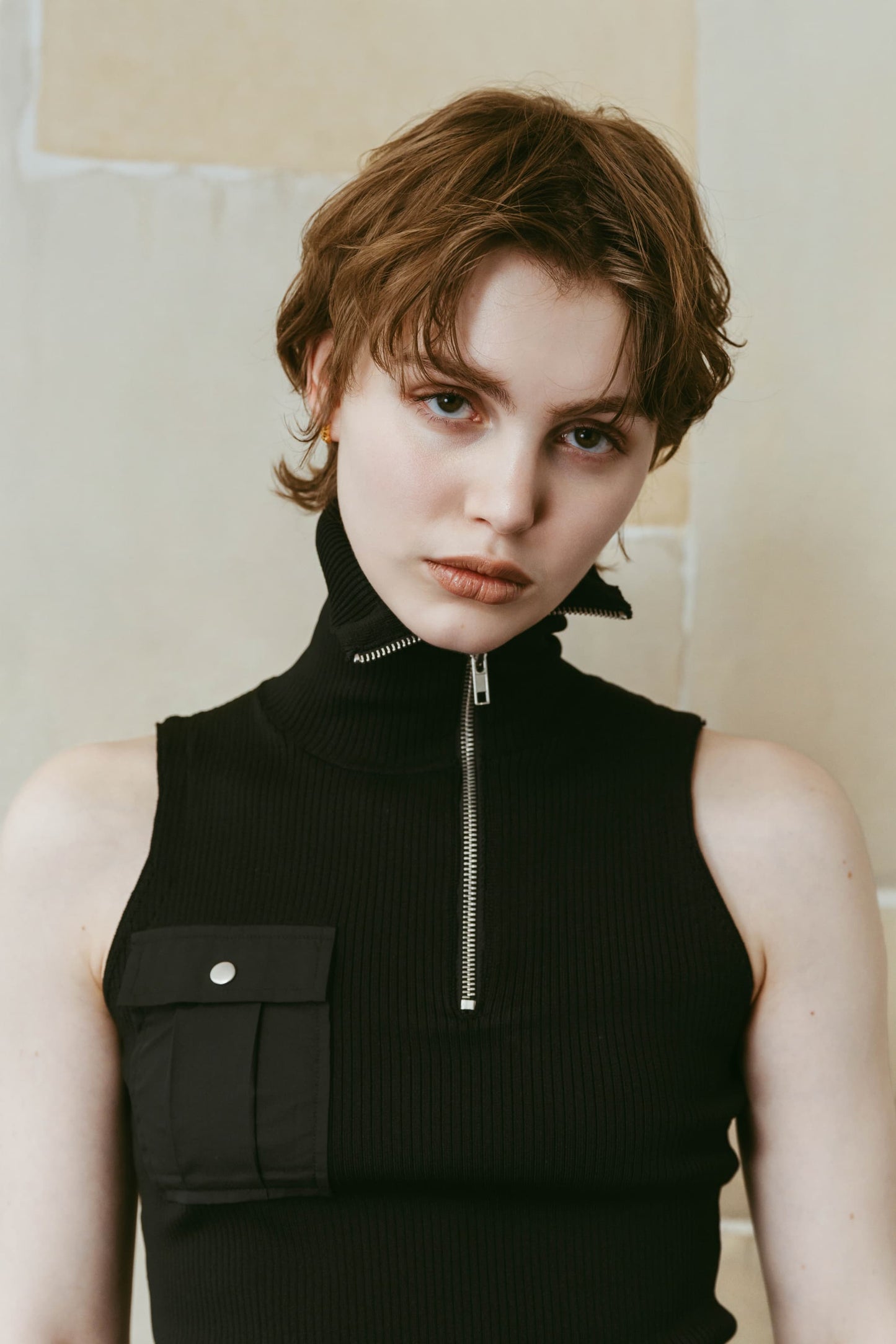 half-zip knit tank/black
